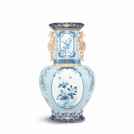 Bình hoa lục giác 45 cm (quai rồng) - Bình Hoa - Thịnh Vượng (xanh dương) A001_694535521gomminhlong.com