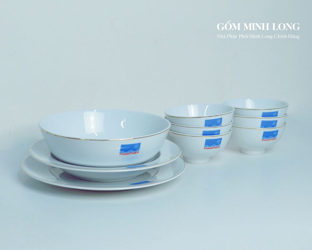 Bộ bát đĩa Minh Long in logo làm quà tặng