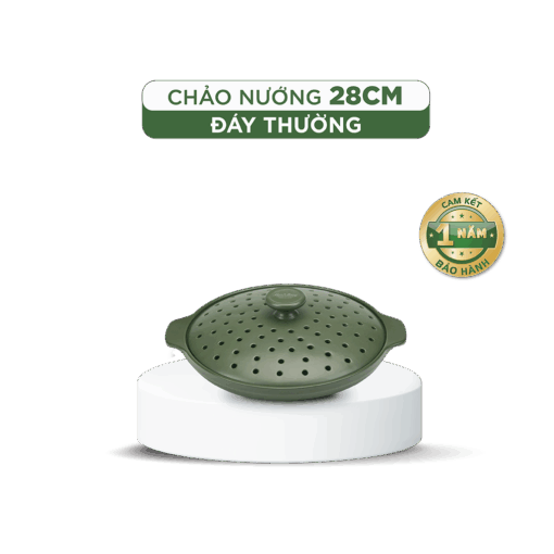 Chảo nướng dưỡng sinh 28 cm + nắp có lỗ - HealthyCook - Xanh Rêu A001_062898464Lgomminhlong.com